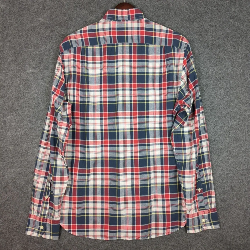 J Crew Mens Button Down Shirt Plaid Long‎ Sleeve Casual Red Blue Yellow Size M